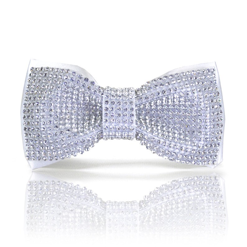 White Bowtie Crystal Bowtie Rhinestones Bow Tie Wedding Etsy