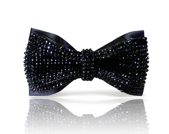 Black bow tie men with Rhinestones | Black bow tie with crystal | 2 layers black bow tie groom| black bow tie groomsmen