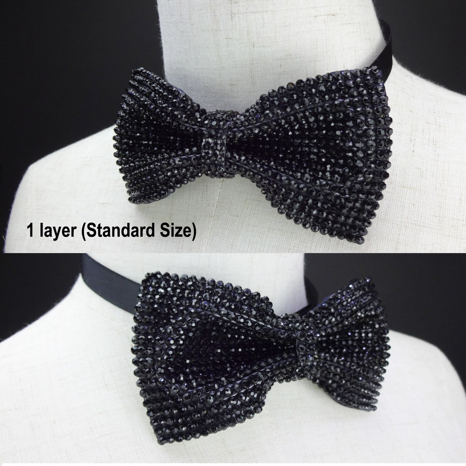 Black Bow Tie Men With Rhinestones Black Bow Tie With Crystal 2 Layers