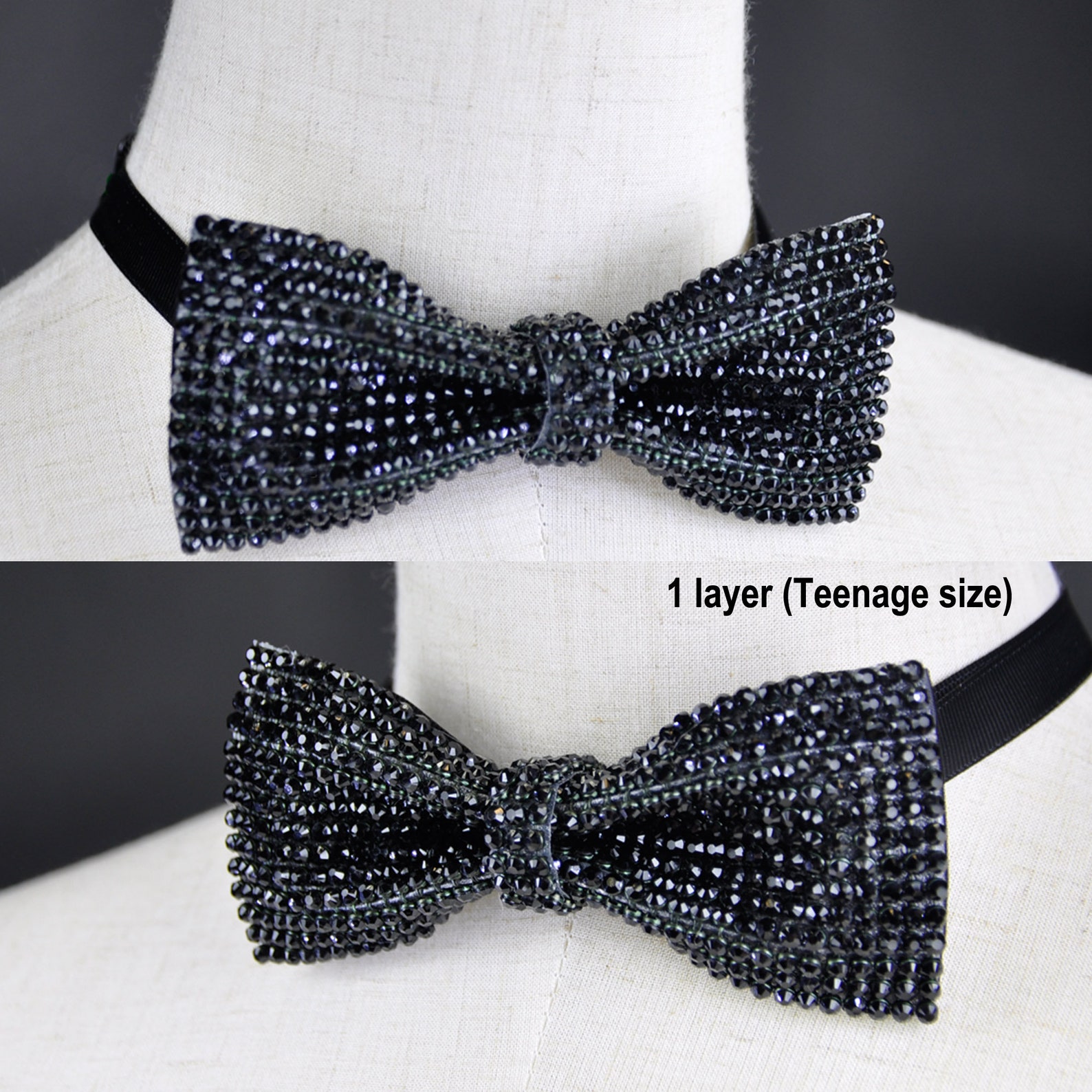 Black Bow Tie Men With Rhinestones Black Bow Tie With Crystal 2 Layers