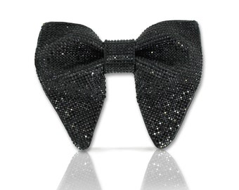 Pajarita de esmoquin de cristal negro para hombre / pajarita de gran tamaño mariposa con pedrería negra blanca / boda / formal / CK Bow Tie