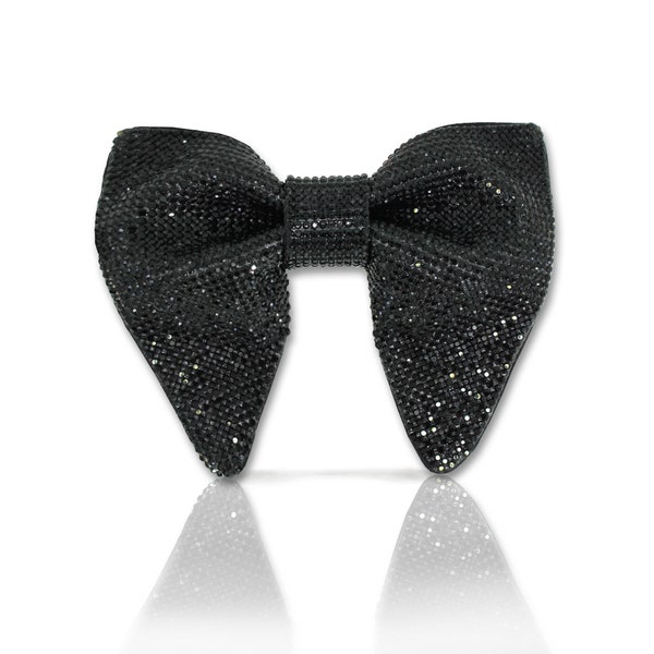 Black Crystal Tuxedo bow tie for men | butterfly oversize bow tie with white black Rhinestones |  wedding | formal |CK Bow Tie