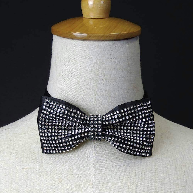 Black Bow Tie Men With Rhinestones Bow Tie for Groom Etsy