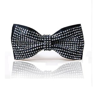 Black bow tie men with Rhinestones | black white bow tie for men | groom, groomsmen, graduation, prom, party | CK Bow Tie