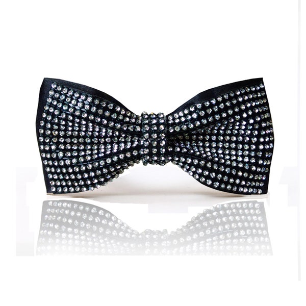 Black bow tie men with Rhinestones | black white bow tie for men | groom, groomsmen, graduation, prom, party | CK Bow Tie