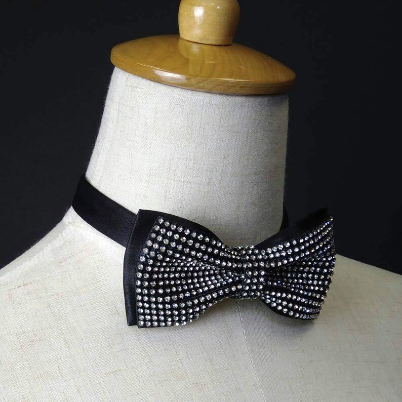 Black bow tie men with Rhinestones bow tie for groom Etsy