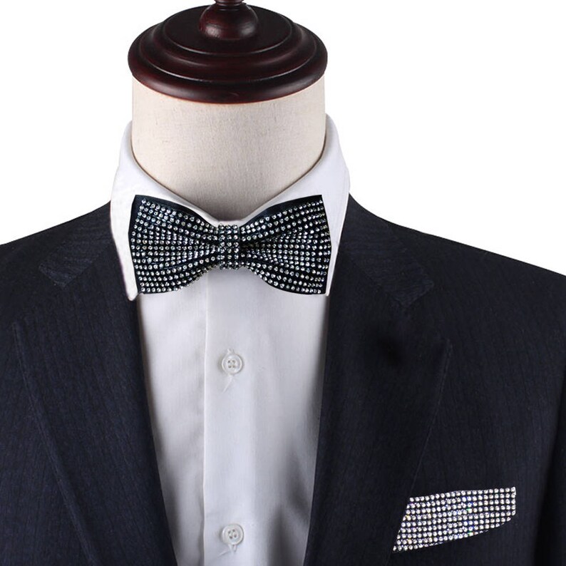 Black bow tie men with Rhinestones bow tie for groom Etsy