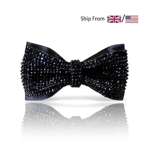 Black bow tie men with Rhinestones | Black bow tie with crystal | 2 layers black bow tie groom| black bow tie groomsmen
