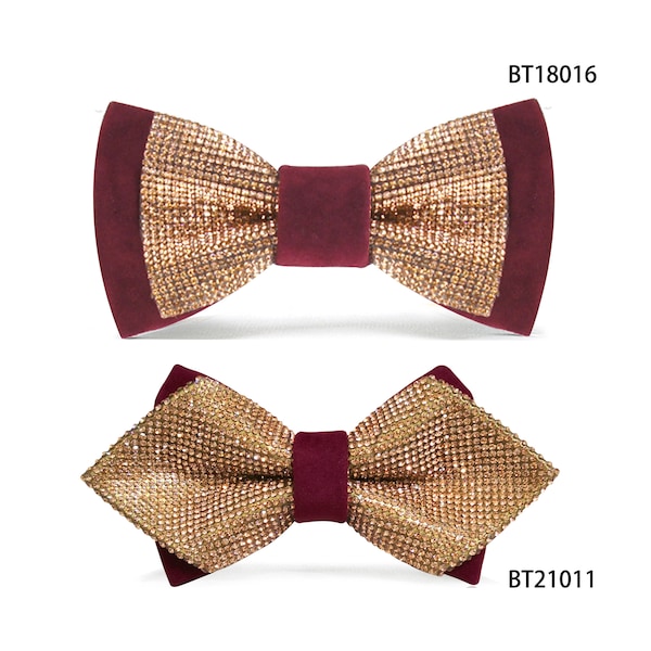 Rose Gold Bowtie set | Burgundy bow tie set | Burgundy with Rose Gold Rhinestones pre-tied bow tie | Ck Bow Ties