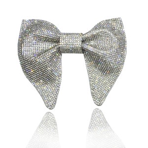 White Tuxedo bow tie for men | oversized butterfly bow tie with white silver Rhinestones |  wedding | formal |CK Bow Tie