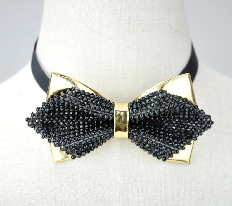 Rhinestone Bow Tie Black Rhinestones Bow Tie Gold Bow Tie Etsy