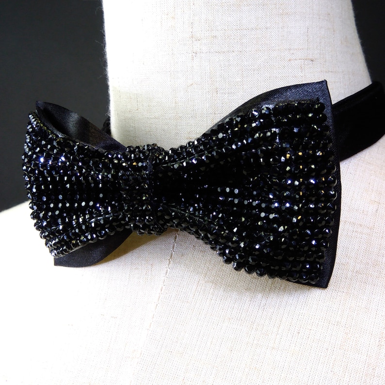 Black bow tie men with Rhinestones Black bow tie with Etsy