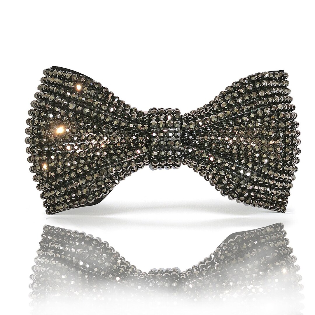 Black Rhinestones Bow Tie, Sparkle Black Bow Tie for Men Prom Wedding Groom Groomsmen Party CK