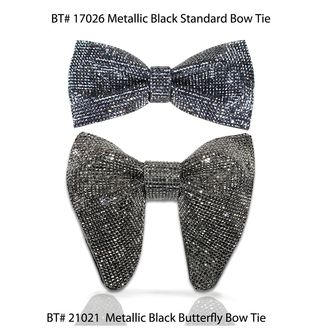 Black Crystal Bow Tie, Metallic Black Bow Tie, Black