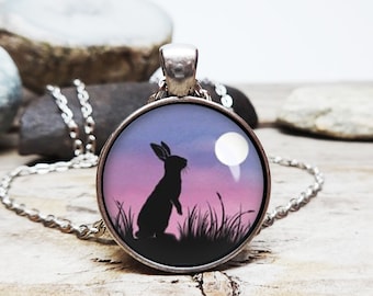 watership down necklace bunny necklace bunny pendant little bunny looking at the moon necklace richard adams story adams fan gift