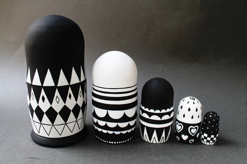 black and white nesting dolls