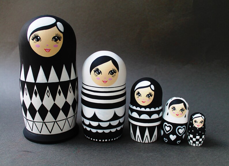 black and white nesting dolls