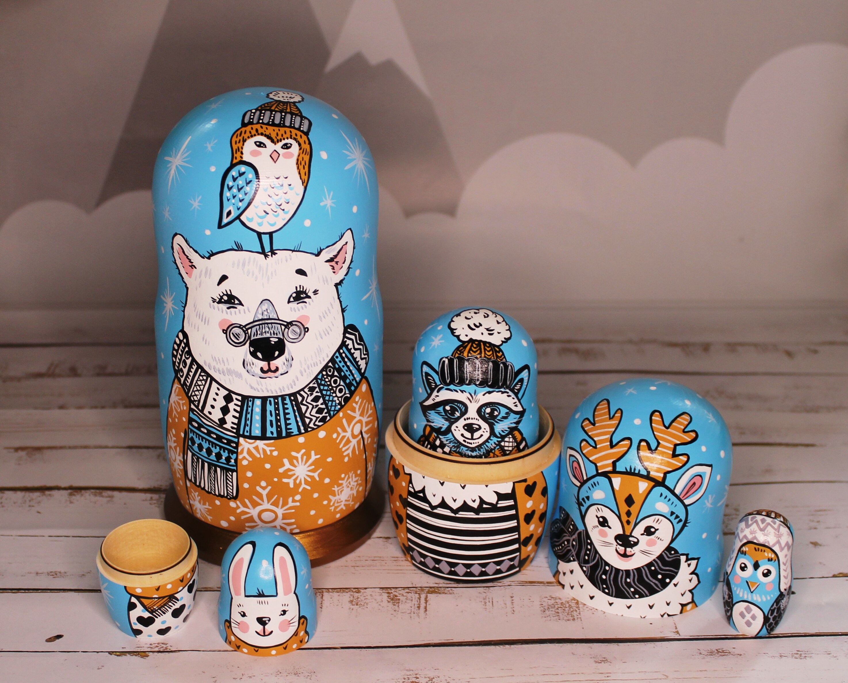 Animal nesting dolls for kids Matryoshka Wooden Teddy bear Etsy