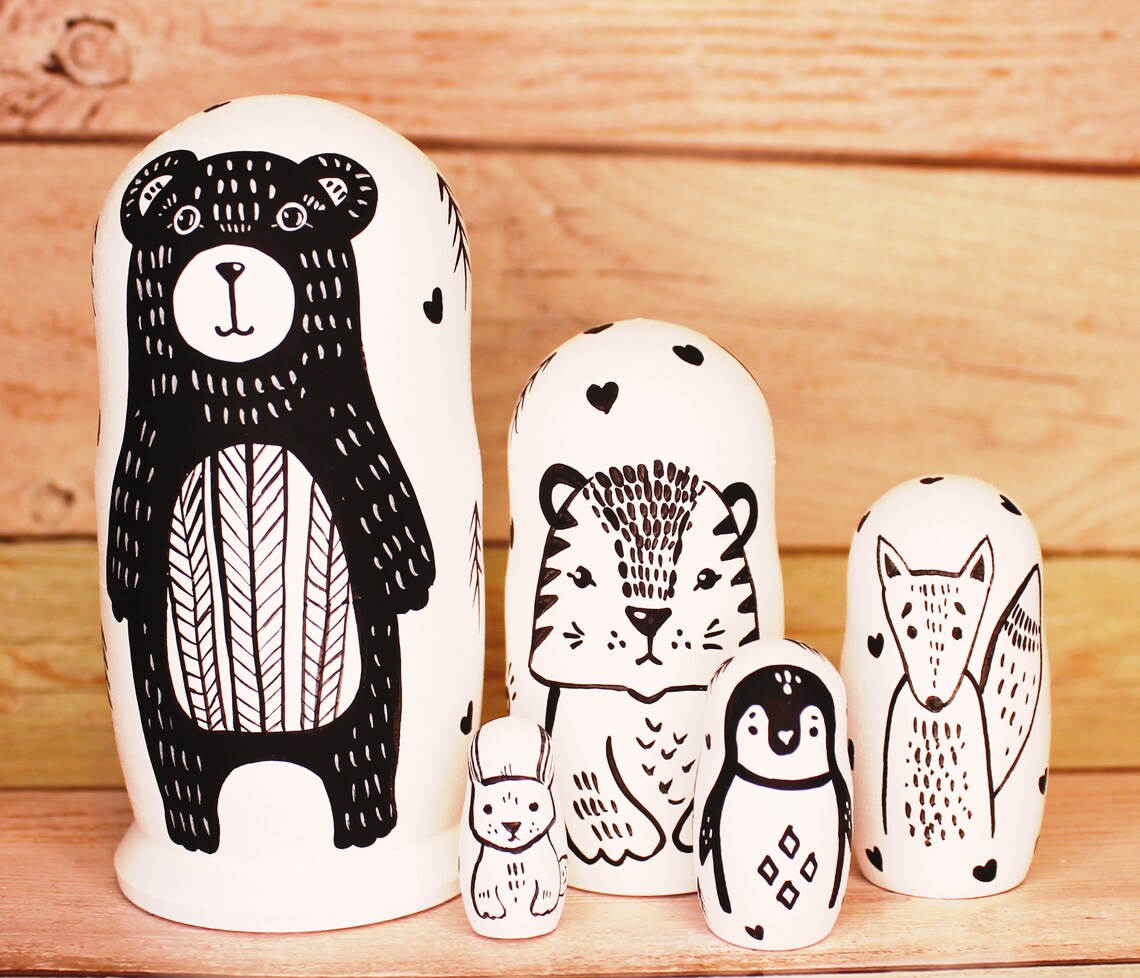 Nesting dolls for kids Forest animals bear Wooden toy Etsy