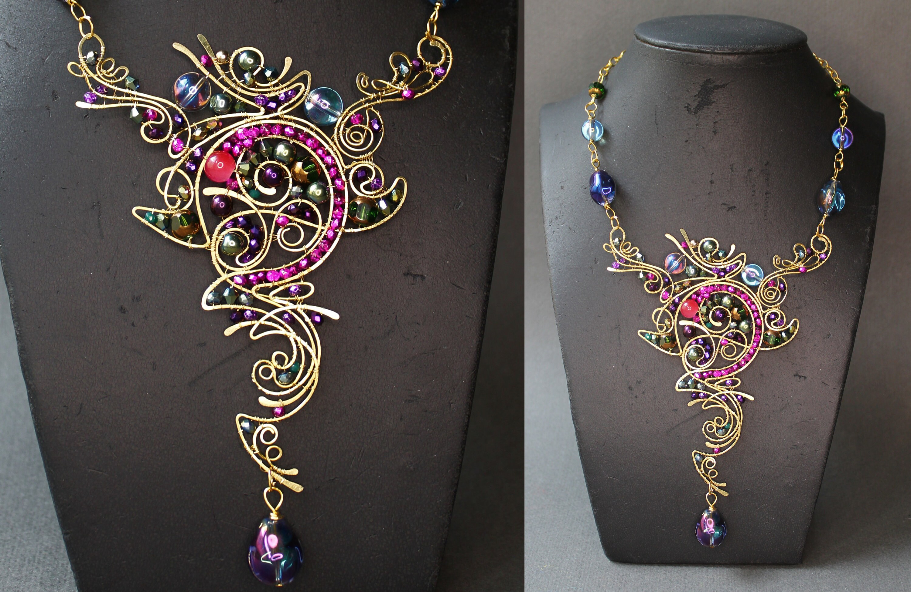 Wire wrapped statement necklace wedding bridal jewelry Etsy