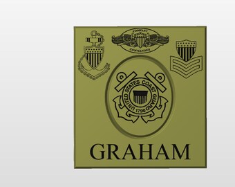 US Coast Guard Company Commander, Drill Sergeant Campaign Hat Press/Plaque 14.5x15.5 DI hat press Center Selection: UCSG Emblem, Rank