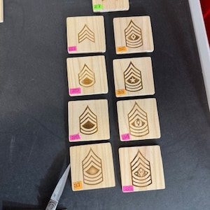 Licensed  Enlisted Rank US ARMY Coasters,  Your Choice of Material  4x4 Your Choice of Rank