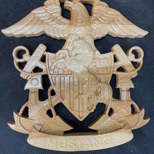United States Navy Mustang (Approved Design with trademark hologram) Approx. 11&quot; US Navy LDO/CWO (Your choice of Wood)
