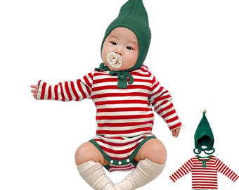 Orgaboo Baby 0-18 Months Christmas Elf Romper Costume - 100% Cotton, Includes Adorable Elf Hat and Romper