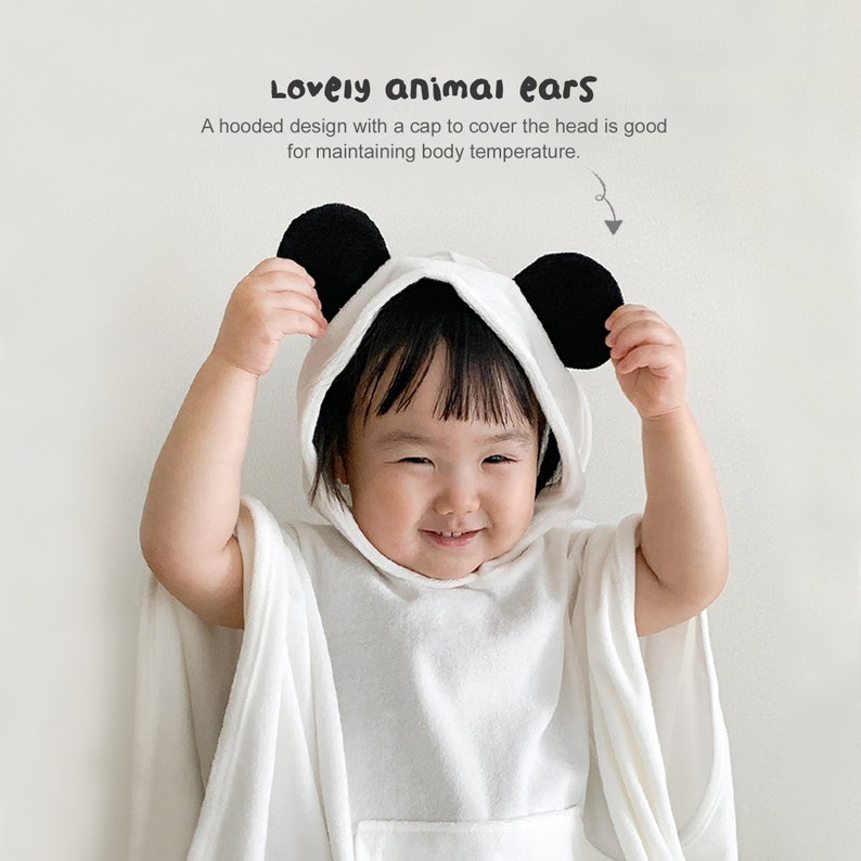 ORGABOO Adorable Animal-Themed Baby Bathrobe, Beach Towel & Nap Blanket. Soft Towel Fabric, Wire-Head Strap for Infant Panda