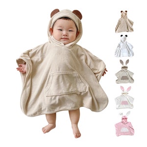 ORGABOO Adorable Animal-Themed Baby Bathrobe, Beach Towel & Nap Blanket. Soft Towel Fabric, Wire-Head Strap for Infant image 1