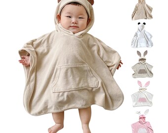 ORGABOO Adorable Animal-Themed Baby Bathrobe, Beach Towel & Nap Blanket. Soft Towel Fabric, Wire-Head Strap for Infant