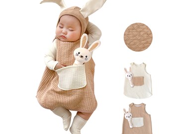 ORGABOO Newborn Baby Sleeping Sack with Pocket + Bunny Stuffed Rattle for Unisex Infant Toddler