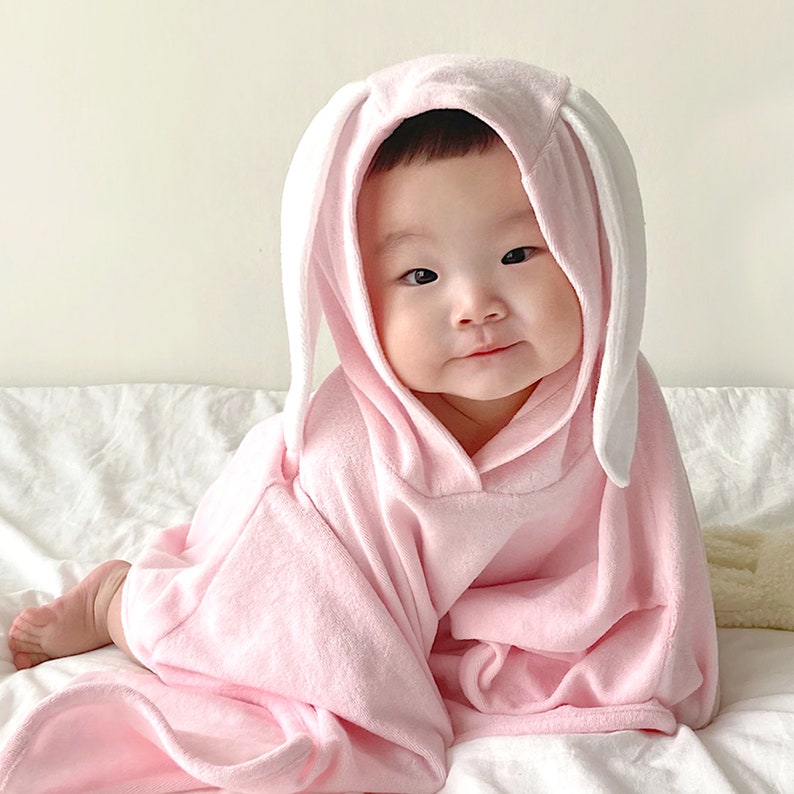 ORGABOO Adorable Animal-Themed Baby Bathrobe, Beach Towel & Nap Blanket. Soft Towel Fabric, Wire-Head Strap for Infant Pink Rabbit