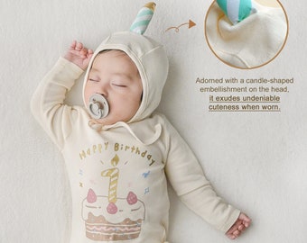 Happy 1st Birthday Costume for Infants. Cotton Baby Romper Set with Candle Hat. Playsuits & Cosplay Outfits for Birthday