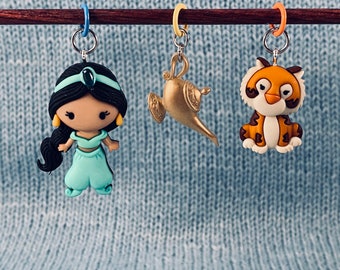 Jazmín, Rajah y la lámpara del genio, marcadores de costura Disney, marcadores de progreso, dijes, pendientes, Aladino