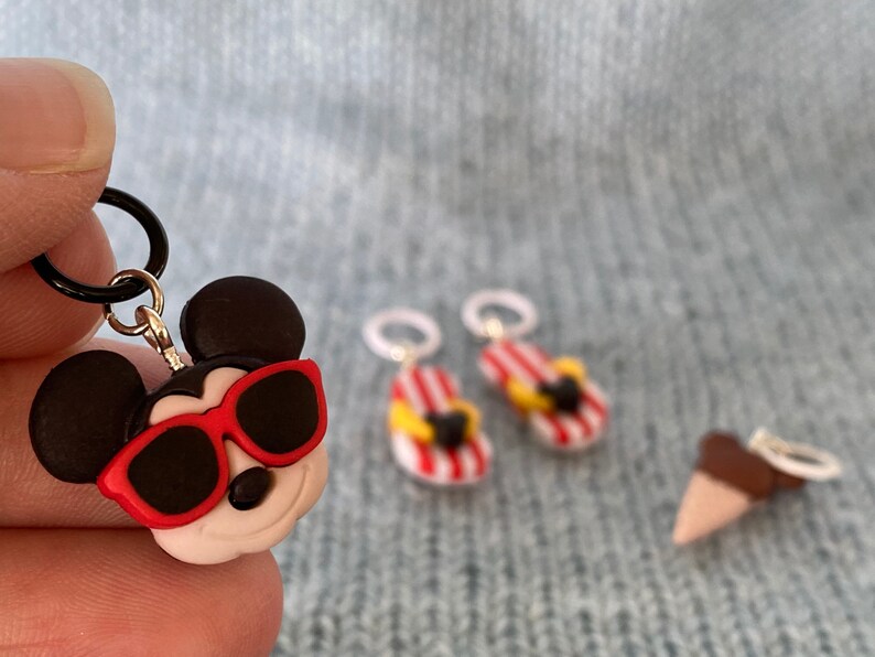 Summertime Mickey Mouse, Disney Stitch Markers, Progress Keepers, Charms, Earrings image 5