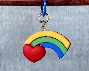 Bright Rainbow Heart Stitch Markers, Progress Keepers, Charms