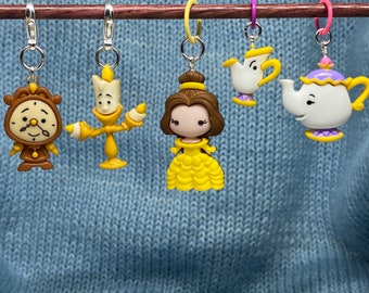 Beauty and The Beast, Disney, Belle and Friends, Stitch Markers, Progress Keepers, Charms, Earrings