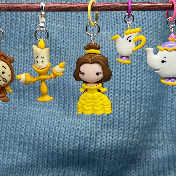 Beauty and The Beast, Disney, Belle and Friends, Stitch Markers, Progress Keepers, Charms, Earrings