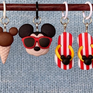 Summertime Mickey Mouse, Disney Stitch Markers, Progress Keepers, Charms, Earrings Complete Set