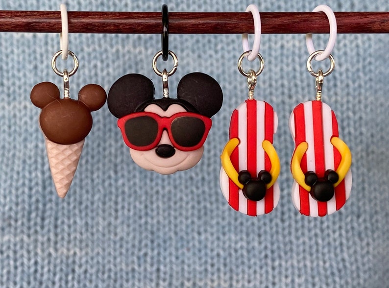 Summertime Mickey Mouse, Disney Stitch Markers, Progress Keepers, Charms, Earrings Complete Set