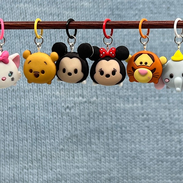 Disney Tsum Tsum Stitch Markers, Progress Keepers, Charms - Mickey Mouse, Minnie Mouse, Winnie the Pooh, Tigger, Dumbo, Marie