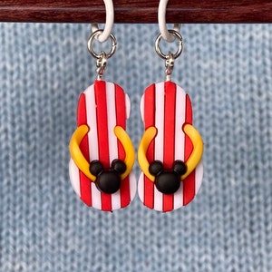 Summertime Mickey Mouse, Disney Stitch Markers, Progress Keepers, Charms, Earrings Flip Flops