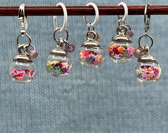 Tiny Star Glass Globe Stitch Markers, Progress Keepers, Earrings