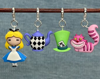 Alice in Wonderland Stitch Markers, progress Keepers, Bag Charms