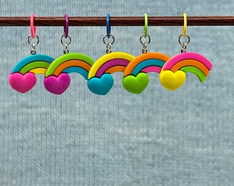 Neon Rainbows Stitch Markers, Progress Keepers, Charms
