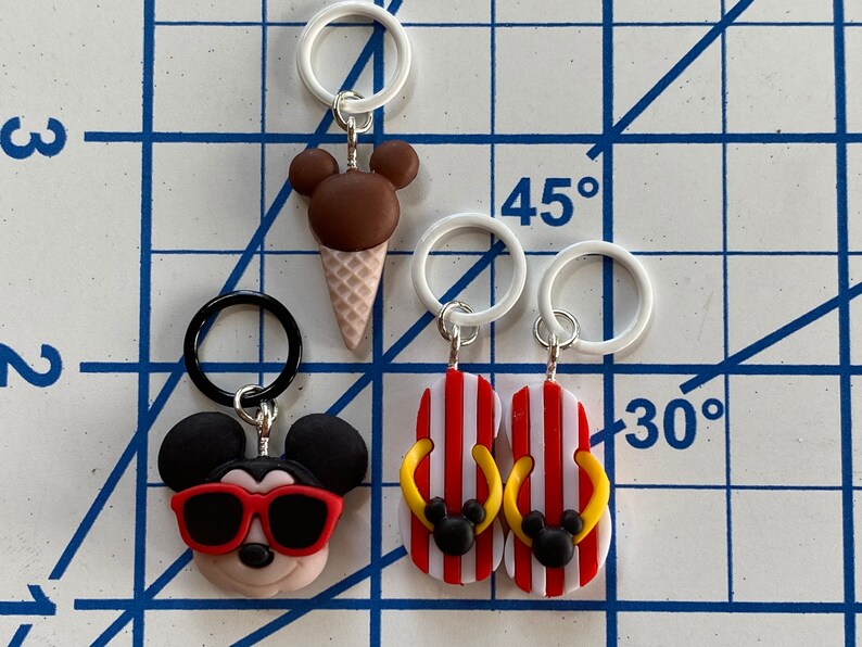 Summertime Mickey Mouse, Disney Stitch Markers, Progress Keepers, Charms, Earrings image 6