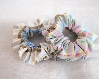 Handmade Cotton Hair Scrunchie: Check Pattern Hair Tie