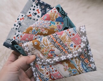Handmade Quilted Mini Pouch, Fabric Zipper Coin Purse, Gift for Her
