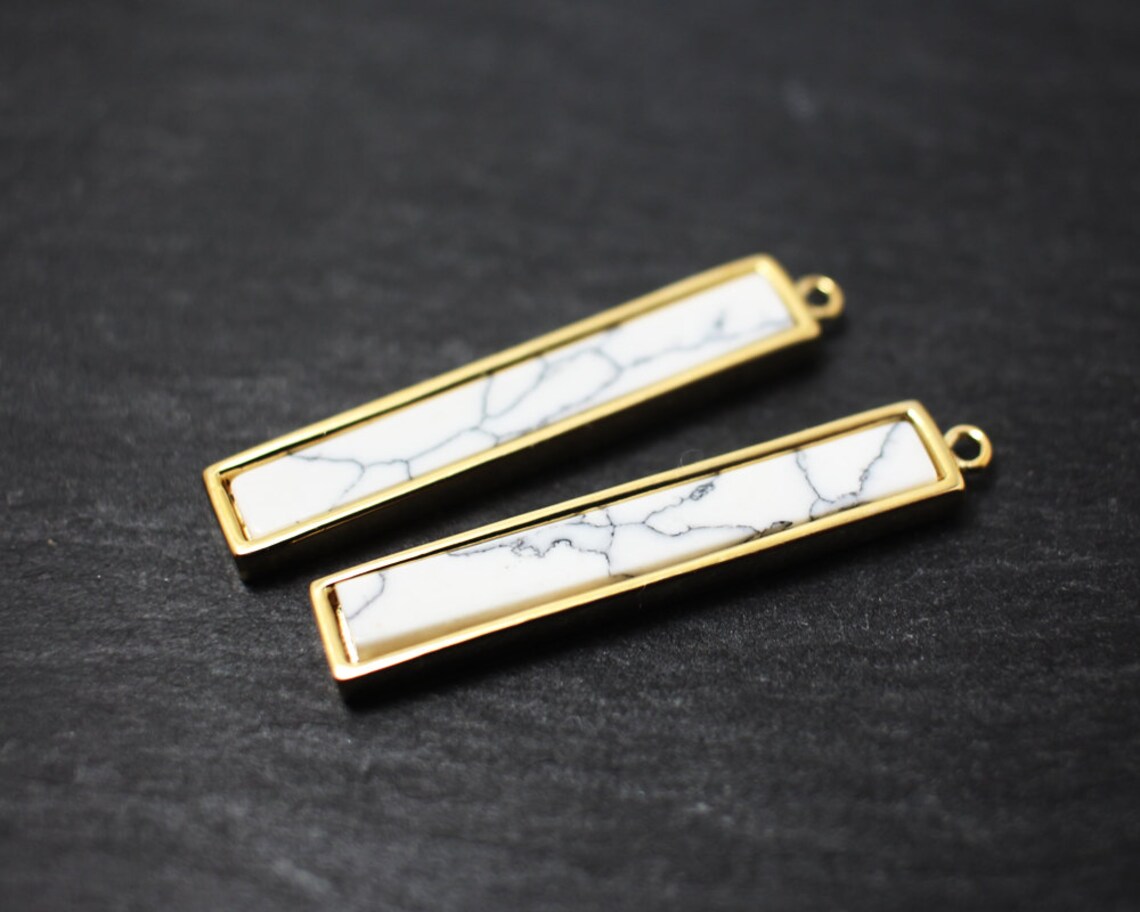 P0225/AntiTarnished Gold Plating Over Brass/Howlite Square Etsy